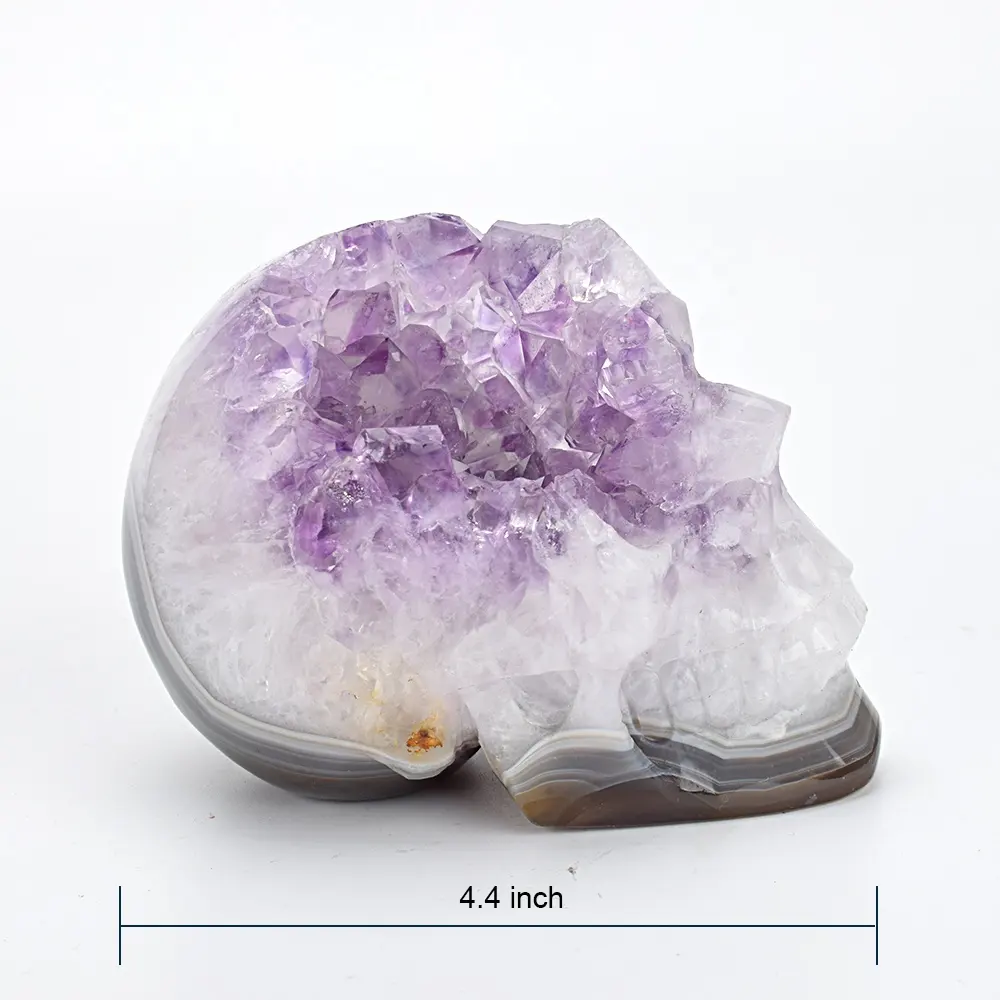 Fantástico Geode de amatista Natural tallado a mano artesanías Calavera de Cristal realista