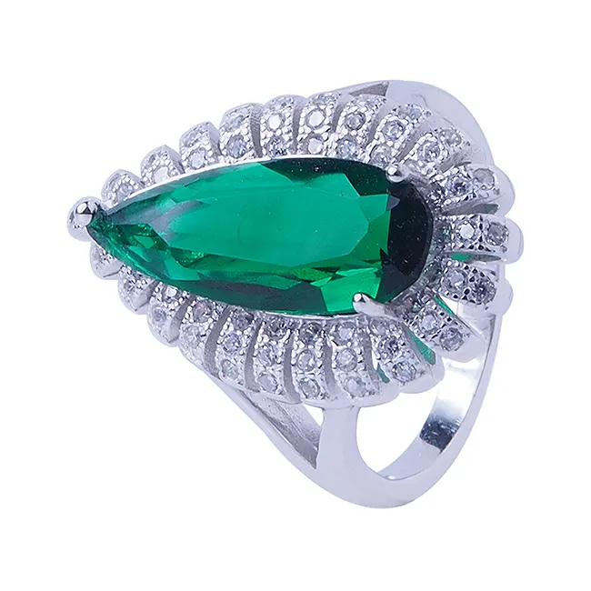 Miglior prezzo delle donne di modo di fidanzamento smeraldo pietra di cristallo 925 anelli d'argento