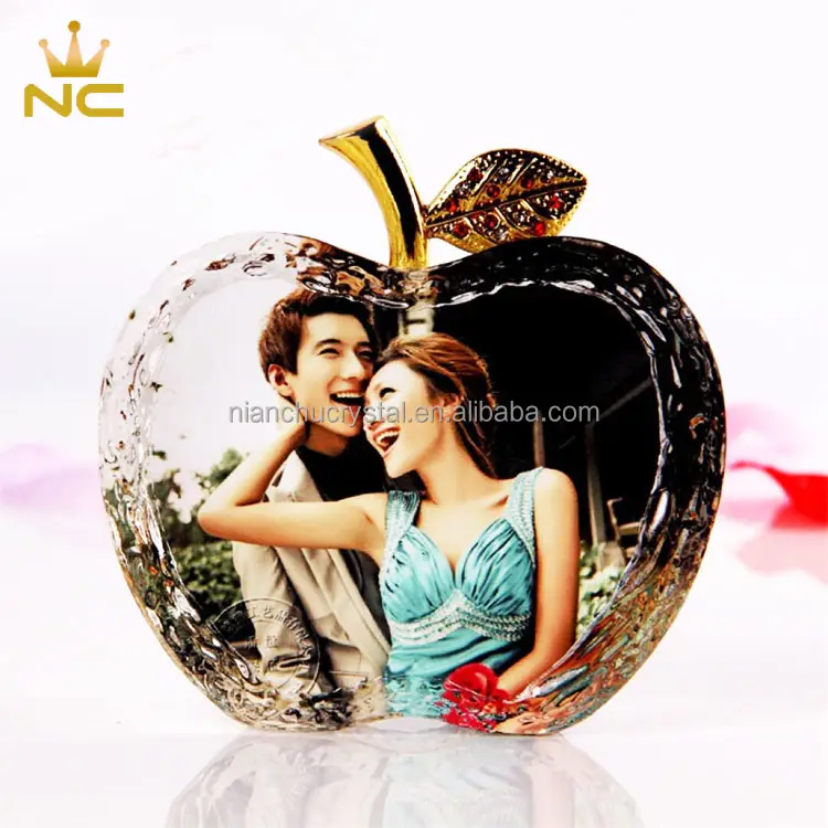 Moldura de fotos de cristal de subolmação do coração da apple, moldura para lembranças de casamento, presentes