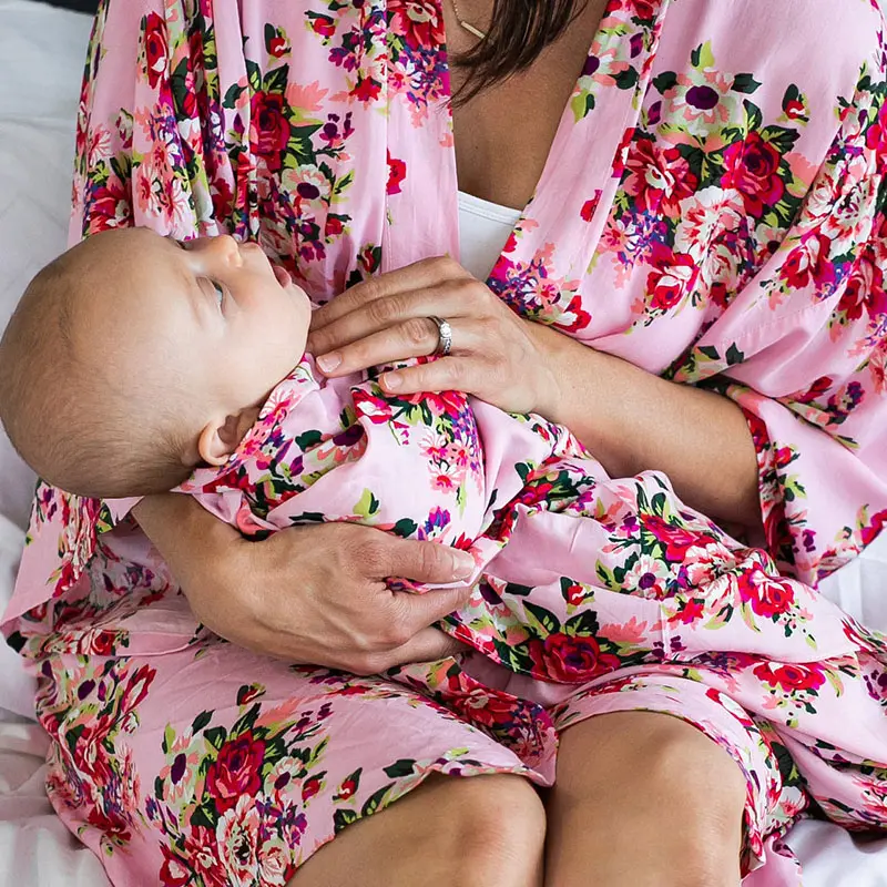 Ensemble de couvertures d'emmaillotage à emmailloter en coton biologique pour nouveau-né en spandex floral pour bébé