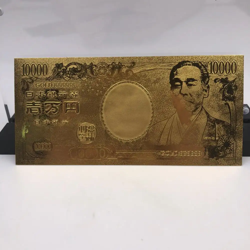 Japan Banknotes 24k Gold Leaf Plated Japan 10.000 Yen Gold Banknote Present For Business Or Collection