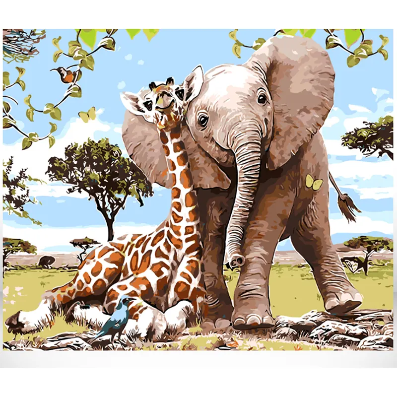 CHENISTORY DZ1629 pittura digitale con numeri cervi e elefanti allungati senza cornice per drop shipping