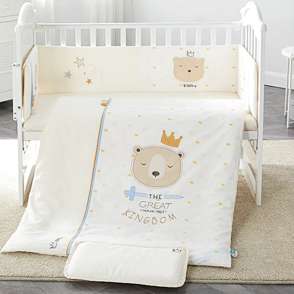 Ensemble de literie pour bébé, drap de lit tissé style coréen fabriqué en chine, 7 pièces