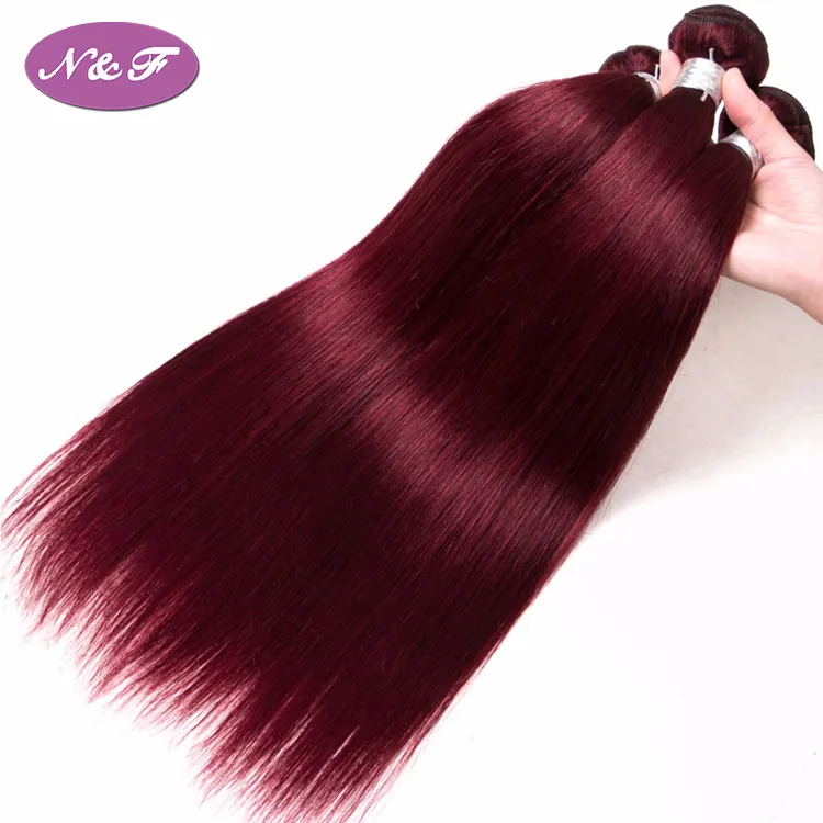 Yf cabelo liso brasileiro, pacotes de cabelo vermelho pré-colorido borgonha vinho tinto 99j extensão de cabelo humano remy