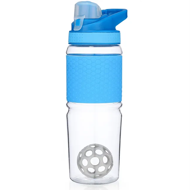 تصميم جديد جودة عالية الأسود شاكر زجاجة BPA الحرة خافق بلاستيكي مياه شرب للرياضة زجاجة مع الكرة الألومنيوم