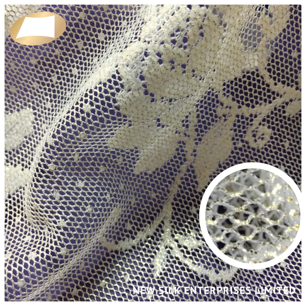 100% nylon flower jacquard gold powder foil tricot lace mesh fabric for lingerie