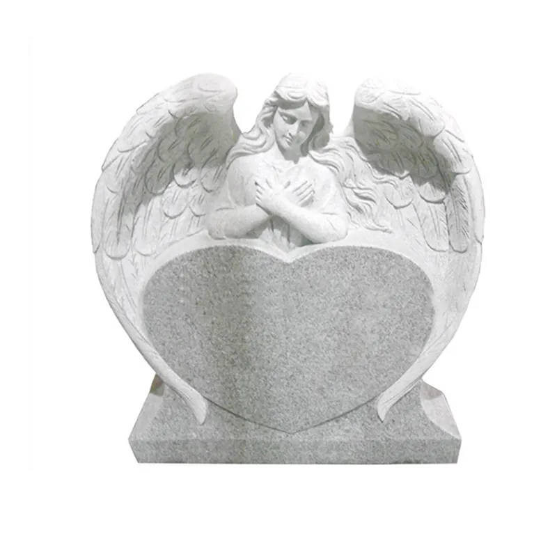 Granito branco anjo coração estátuas Grave Cemitério lápide Designs Monumentos Preço com Angel Wings