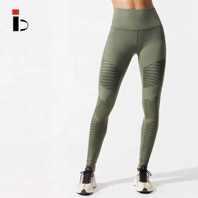 2024 नई डिजाइन हाई कमर मोटो महिला स्पोर्ट्स, चमकदार योग पैंट महिलाओं को सूट करता है