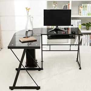 Mesa do Escritório Executivo moderno para Uso Doméstico Durável L-Forma de Vidro Temperado Desktop com Metal Pernas Computador Laptop Mesa Escola