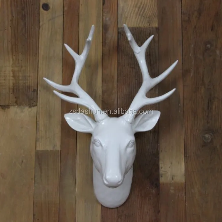 Cabeza de ciervo de resina decorativa para pared, cabeza de animal artificial