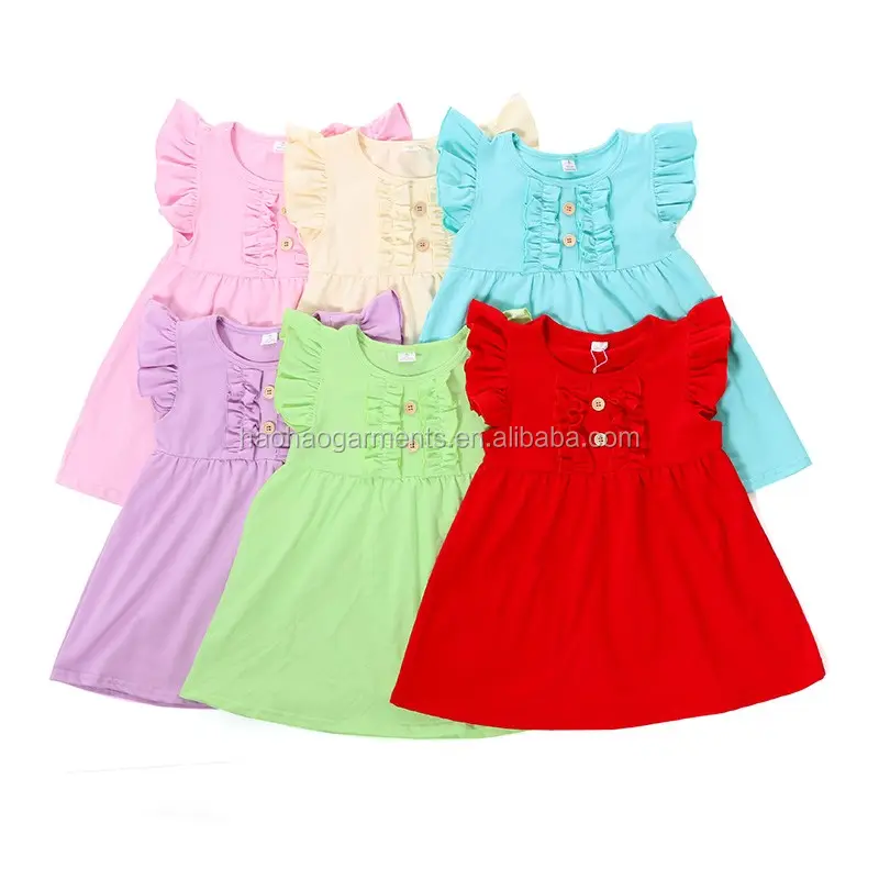 Keluaran baru gaun Barat anak perempuan anak-anak populer gaun Lengan ruffle katun bayi