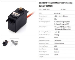13kg <strong>MG995</strong> / 15kg MG996R Rohs Standard <strong>Servo</strong> 55g Metal Steering Gear Biped Robot/Manipulator/Remote Control Car Helicopter Boat - Product Image 3