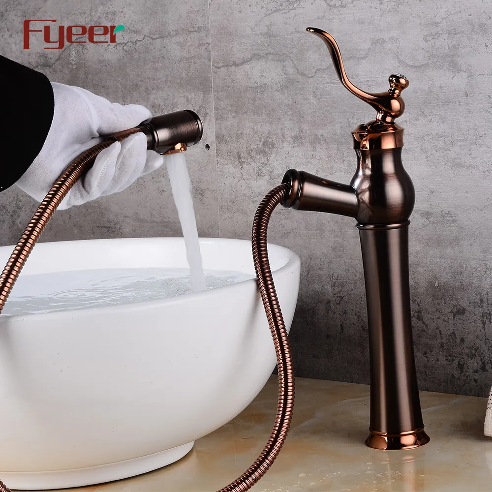 Fyeer 2018 New Antique Copper Bagno Vessel Rubinetto con Pull Out Spray