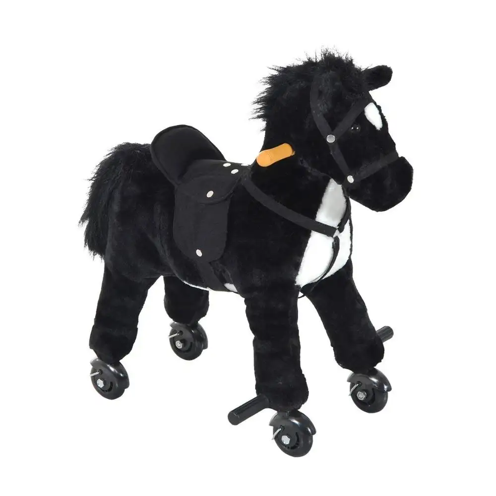 Peluche ripiene cavallo nero con suono caballo de juguete sobre ruedas