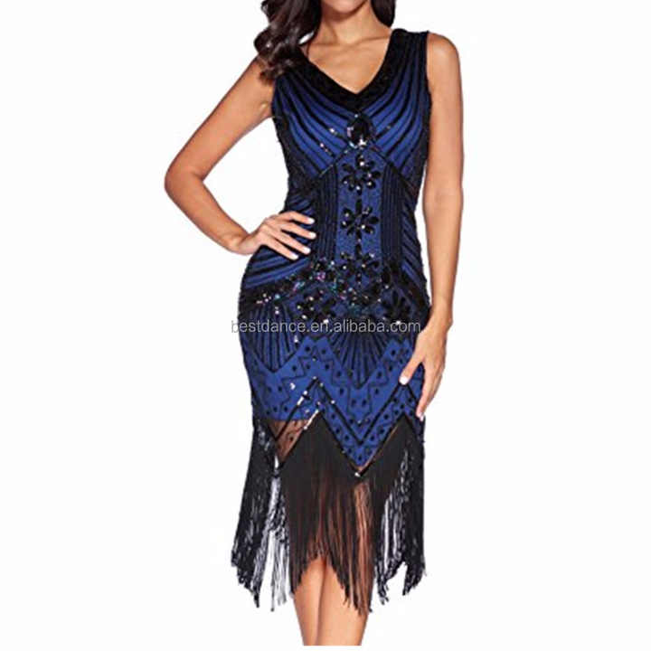 1920s Gastby Flapper Dress Women Party Club Art Embellished Fringe Dress