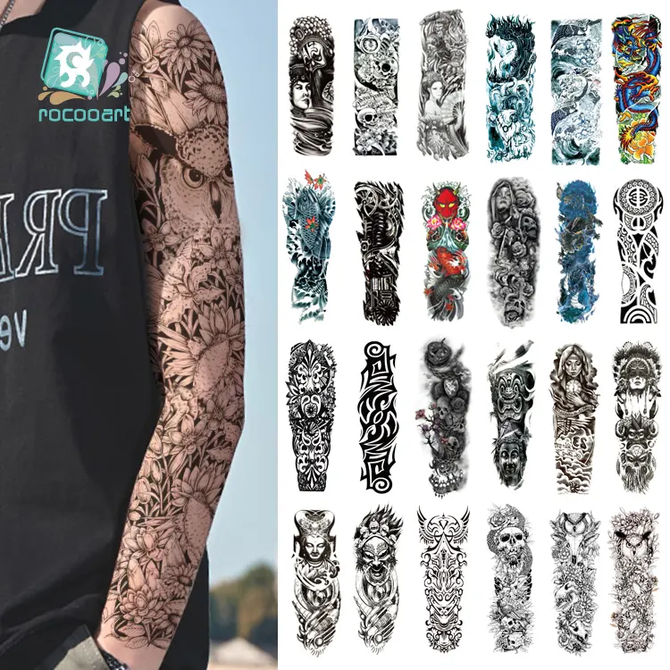 Bán Buôn Body Tattoo Nhà Sản Xuất Của Không Thấm Nước Supper Lớn Fake Full Arm Tay Áo Hình Xăm Tạm Thời Thiết Kế Sticker Cho Nam Giới