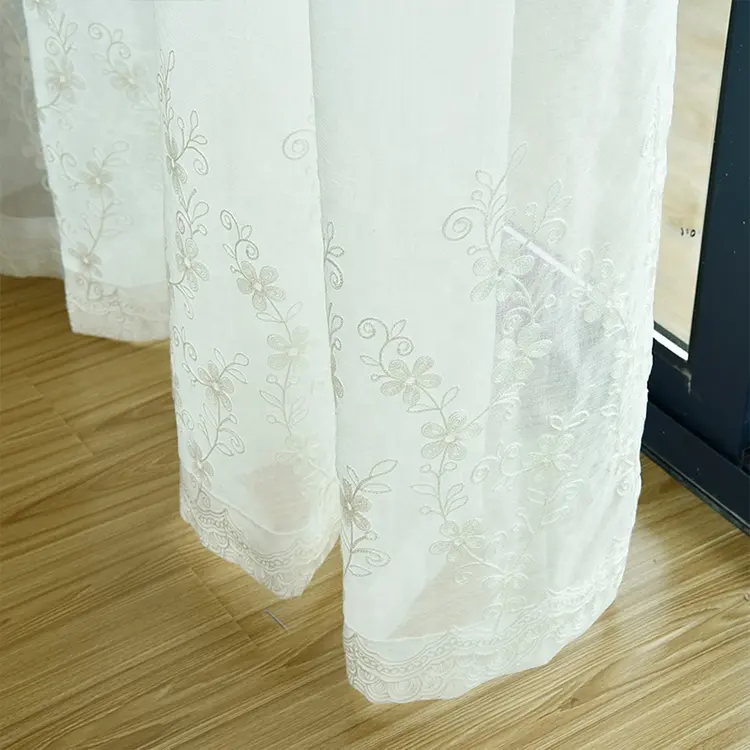 ม่านปักลายดอกไม้สีขาวเกรดสูง,ม่านโปร่งผ้าทอทอสำหรับห้องนอนห้องนั่งเล่นหน้าต่างสไตล์ยุโรป
