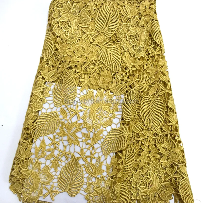 Tissu africain en dentelle guipure dorée, dentelle de haute qualité pour mariage, HY0288, nouvelle collection