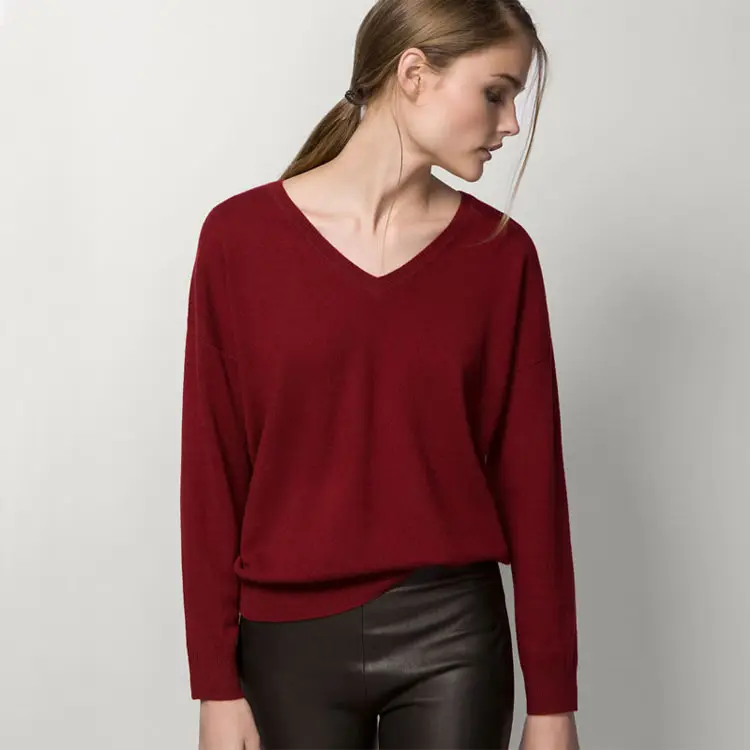 Pull rouge en laine de cachemire pour femmes, style écossais