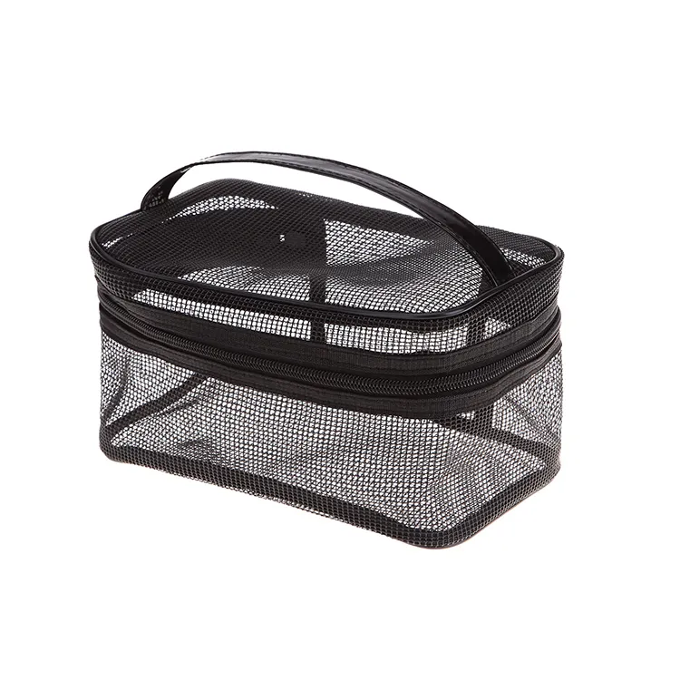 Sac de toilette de maquillage en nylon, filet grossier, transparent, promotion, durable, maille en nylon, cosmétiques