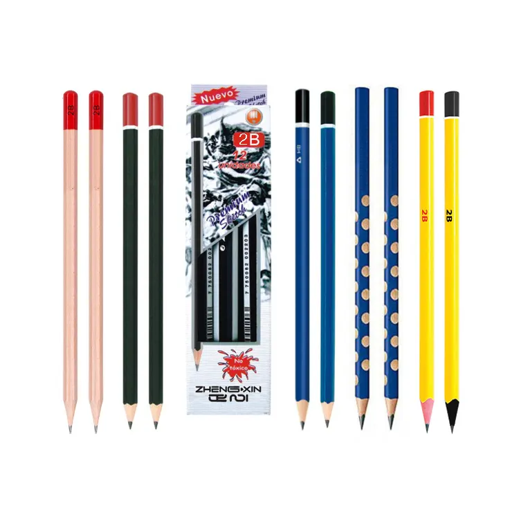 Стандартный графитовый карандаш для рисования по индивидуальному заказу, Круглый шестиугольный треугольный карандаш 2B, деревянный черный карандаш оптом
