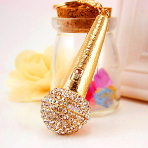 ไมโครโฟนไมค์ Rhinestone พวงกุญแจคริสตัล Chaveiros พวงกุญแจพวงกุญแจพวงกุญแจพวงกุญแจพวงกุญแจพวงกุญแจ