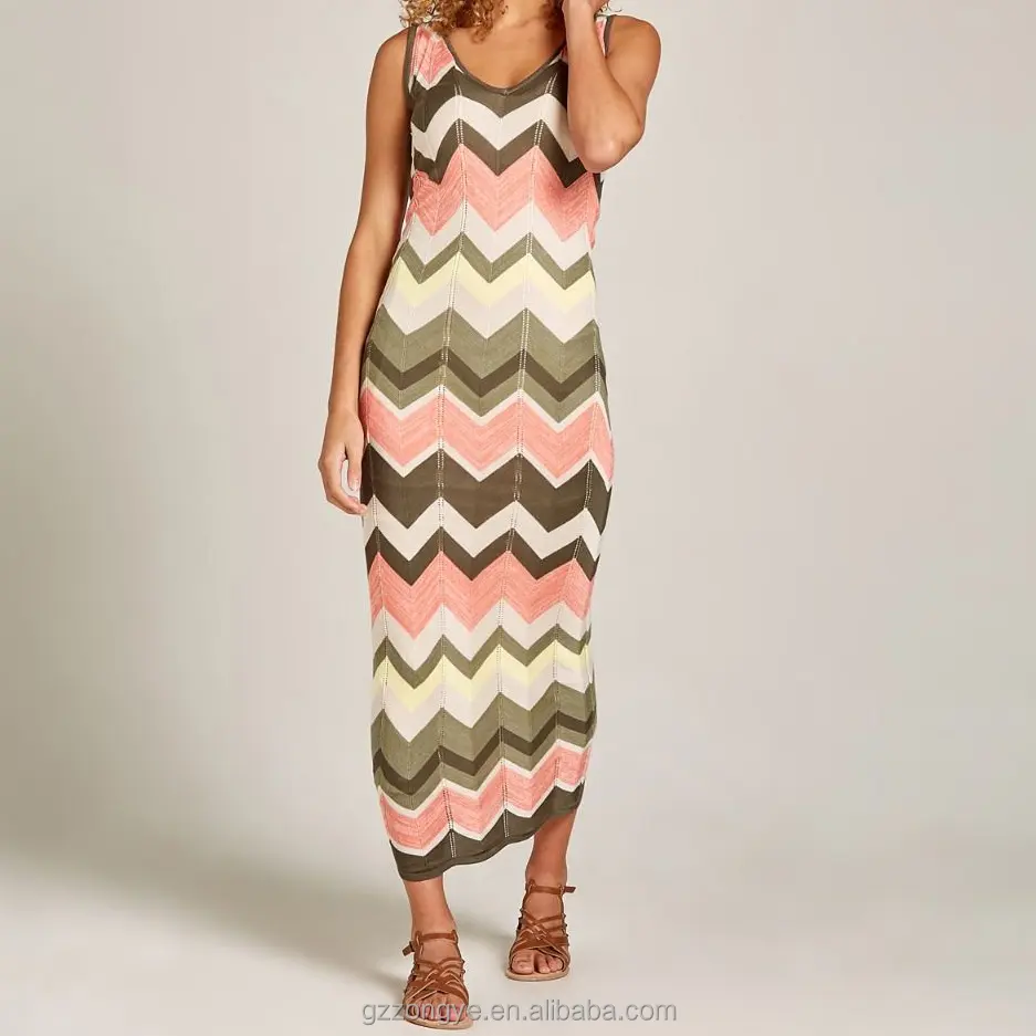 Amarillo Rosa Color mezclado Zig Zag vestido Maxi