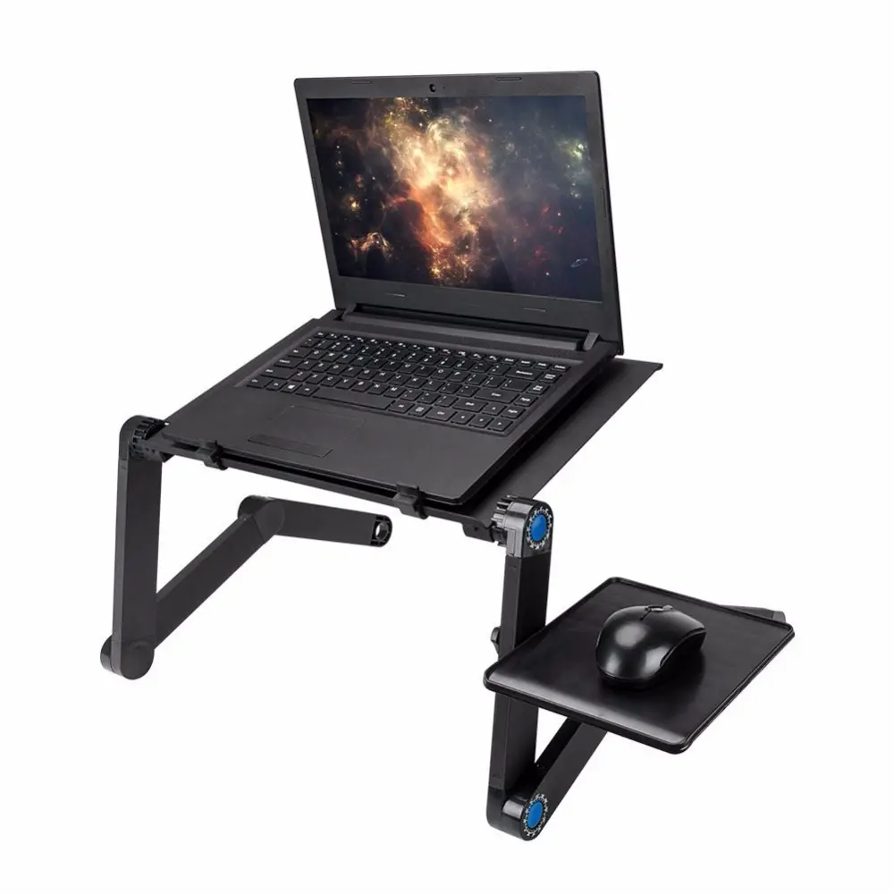 Mesa de escritorio plegable para ordenador portátil, ajustable, con ventiladores de CPU, alfombrilla de ratón (negro)