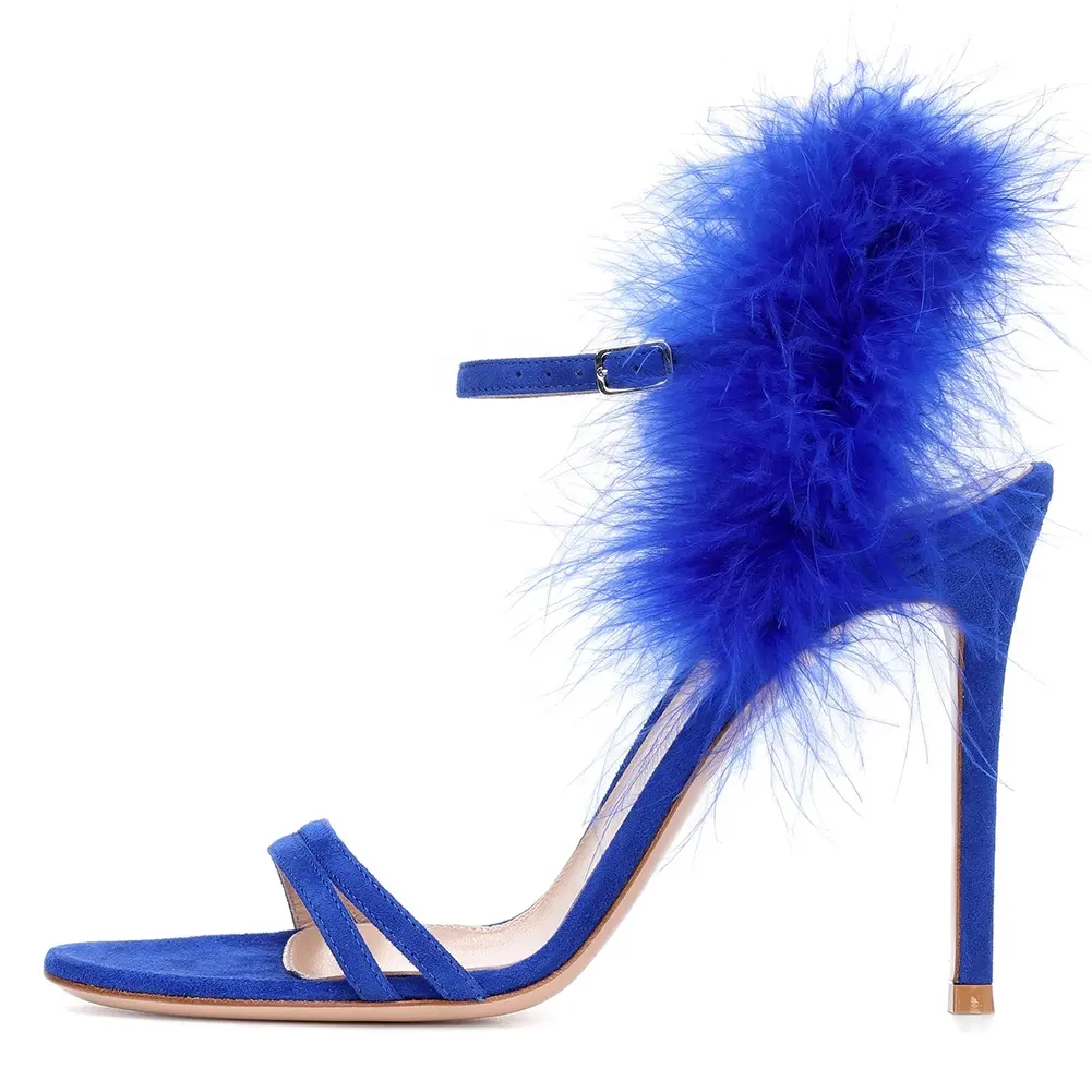 Zapatos de tacón alto con tiras para mujer, sandalias sexys de fiesta con punta abierta y tacón negro, zapatos de noche, tacones azules, piel preciosa, para verano, 2018