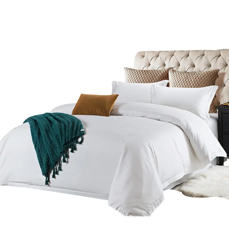 Parure de lit en lin 100% coton, couleur unie, blanc uni, literie de luxe, couette d'hôtel, housse de couette 60s