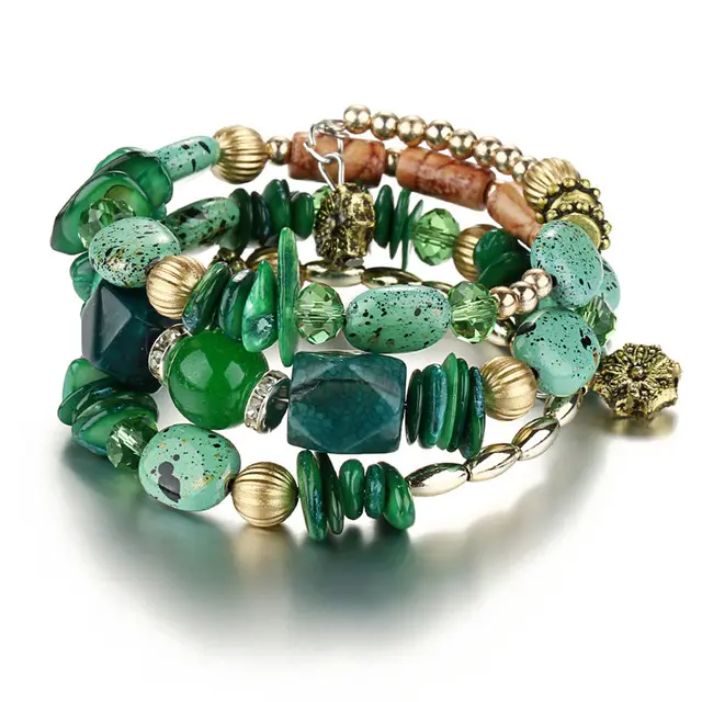 Perlas de Bohemia de cristal encantos pulseras para mujeres étnicas el Tíbet multicapa de piedra Natural pulseras brazaletes NS2018031