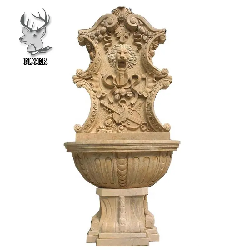 Custom Natural Stone Wall Fountain Natural Marble Fountain With Lion Head Sculpture