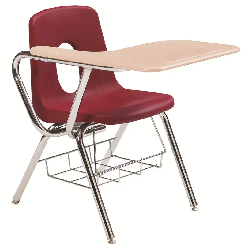 Escola Tablet Braço Mesas com Book Rack Wood Modern Steel Tube Confortável Mobiliário Escolar Usado Cadeiras Escolares para Venda