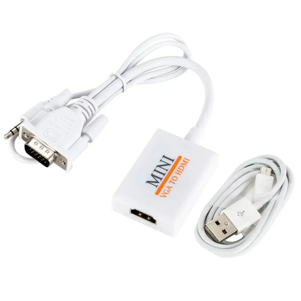 อะแดปเตอร์ตัวแปลง VGA เป็น HDMI,ตัวแปลงสัญญาณวิดีโอ HDMI 1080P พร้อมเสียง VGA 2 HDMI สำหรับ TV PC