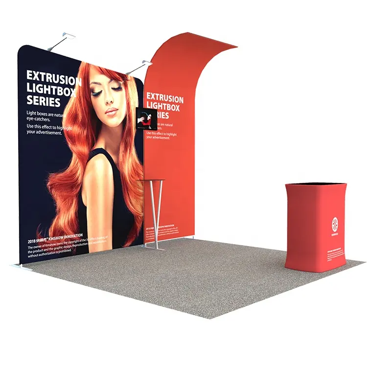 Promotion Straight Curved S U Shape Tension Fabric Store Exhibition Display Racks with Table