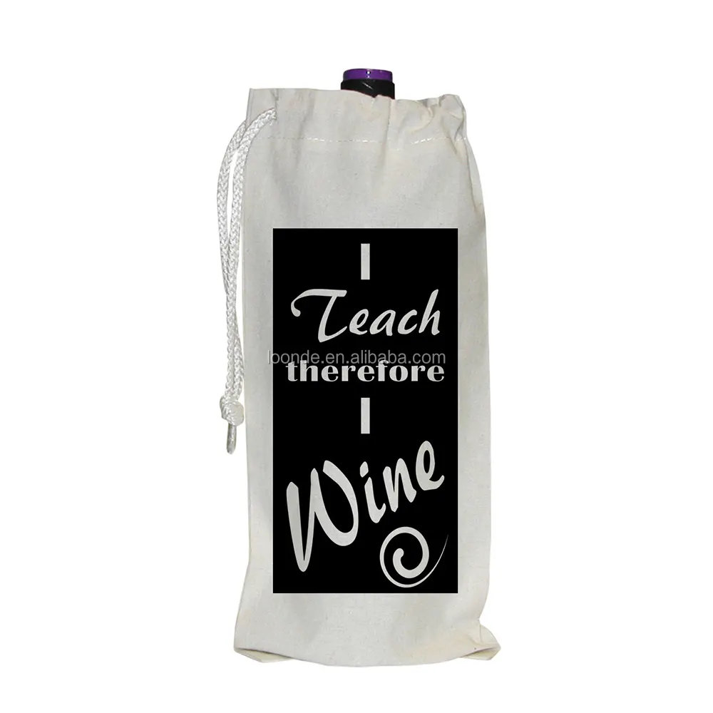 Kanvas katun murah tas tali serut diskon untuk botol anggur atau botol air