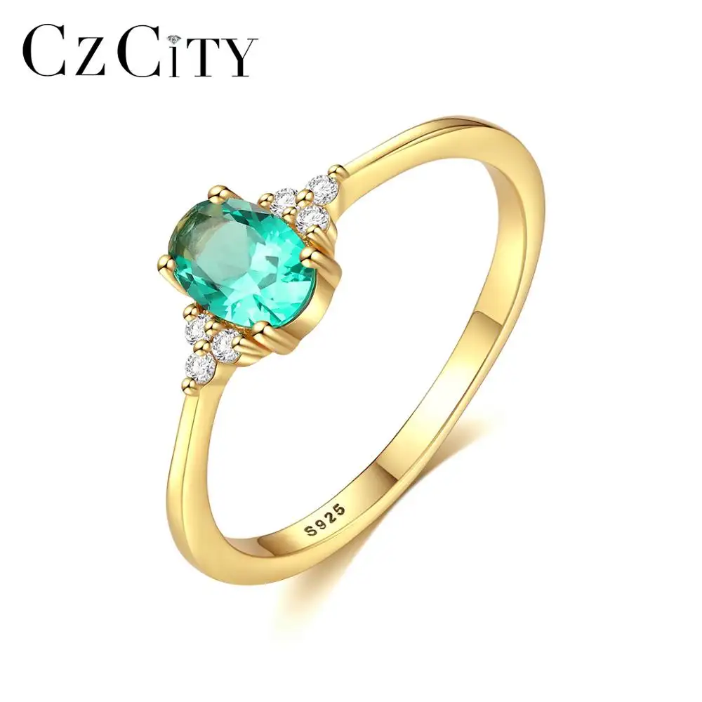 Últimas 18 CZCITY K Ouro Mulheres Jóias Barato 925 Sterling Silver Grande Forma Oval Anéis de Pedra Preciosa Verde