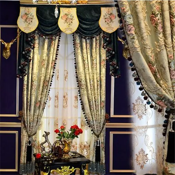 Diseño de lujo Jacquard Ventana de poliéster de algodón cortina para la habitación
