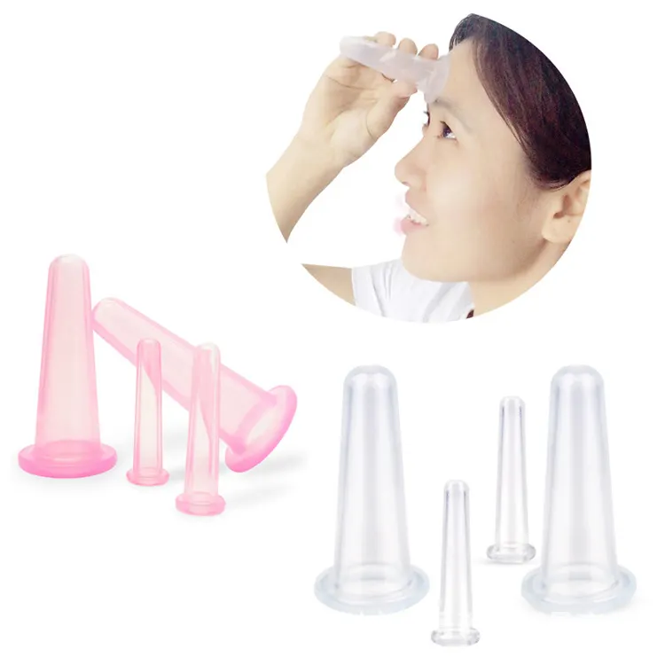 Conjunto de copos de silicone para massagem facial, 4 peças, kit de copos de massagem a vácuo para terapia e relaxamento