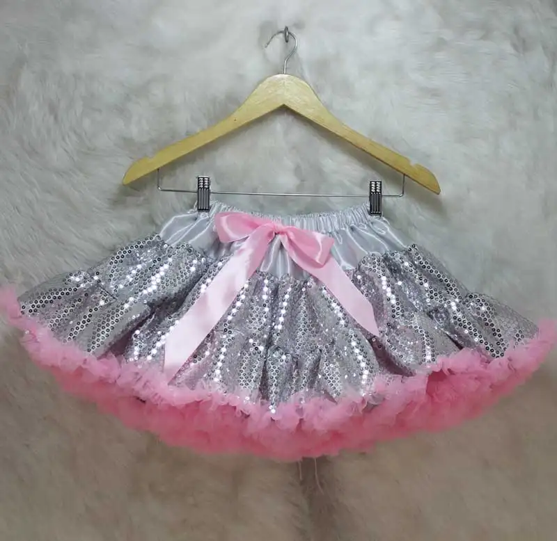Детская юбка принцессы с серебряными блестками и розовым тюлем