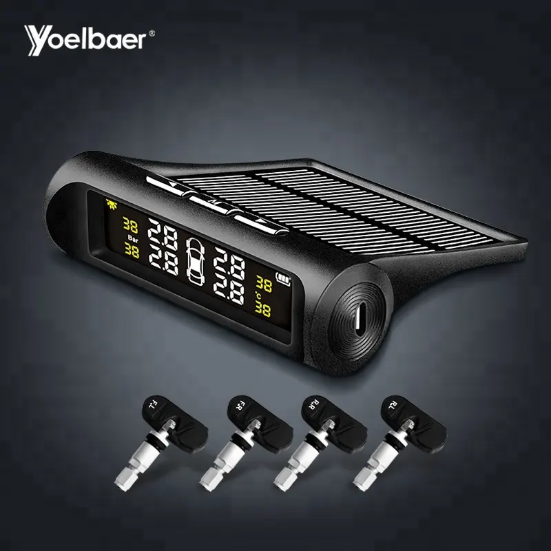 YOELBAER Smart Car TPMS Tyre Pressure Monitoring System Solar Power Charging Digital LCD Display Auto Security Alarm Systems