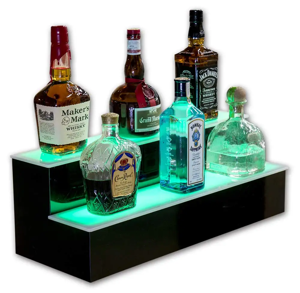 Barra trasera de acrílico con iluminación LED de 2 niveles, 24 ", para botellas de vino y licor