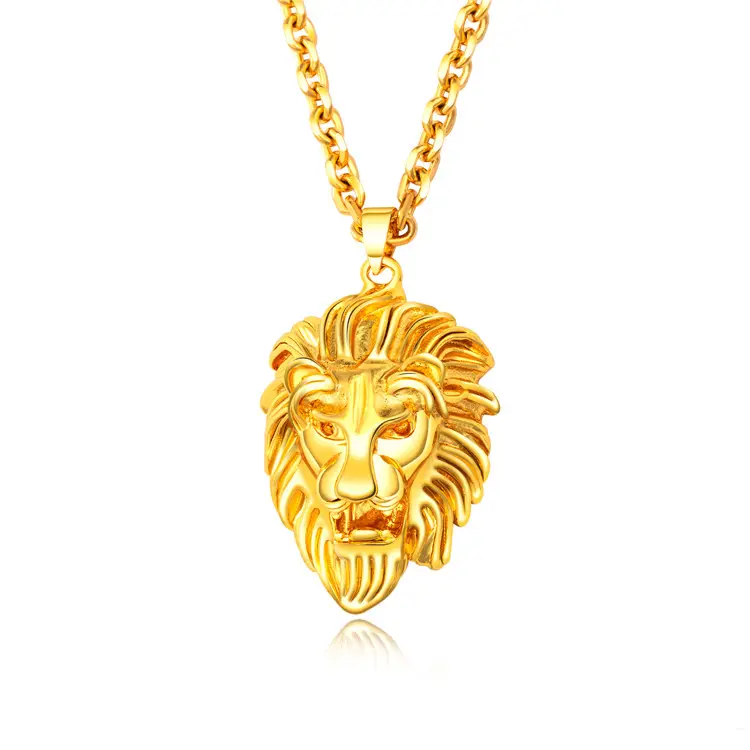 Calidad superior cabeza de león Collar chapado en oro los hombres collar de oro cadena joyería de cobre