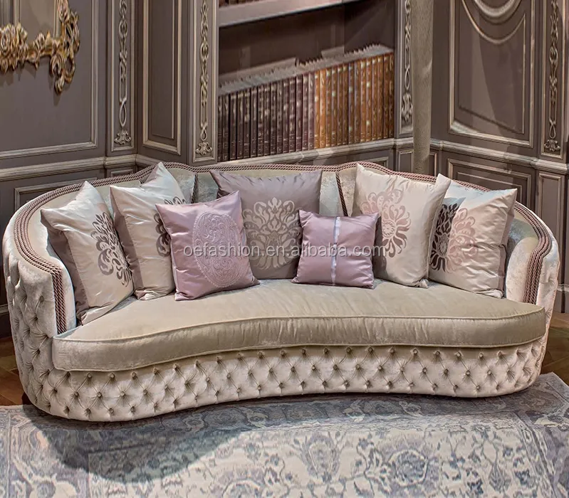 Sofá de tapicería de tela moderna para sala de estar, muebles de estilo americano con botón copetudo de terciopelo
