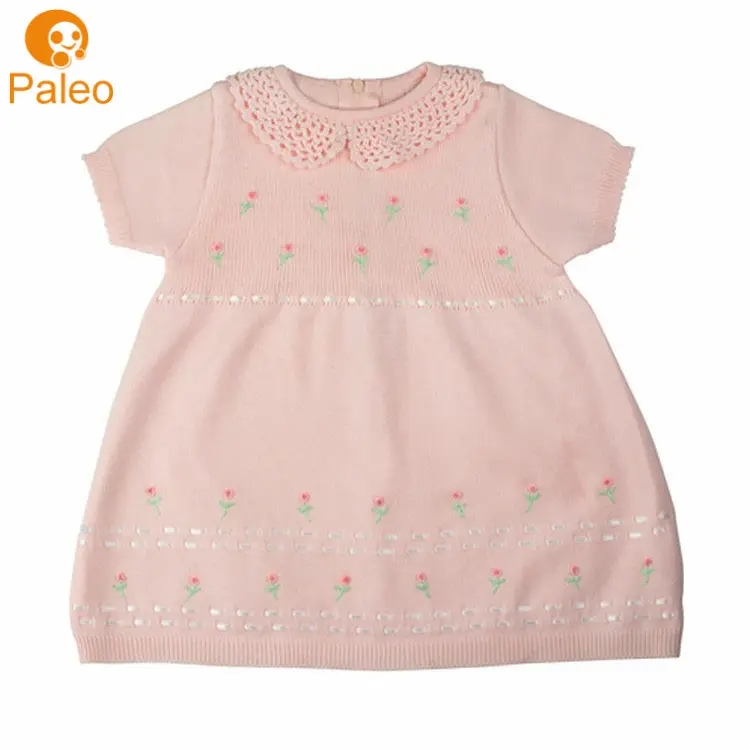 OEM ODM-Jersey de algodón rosa para niñas pequeñas, hecho a mano, vestidos de ganchillo