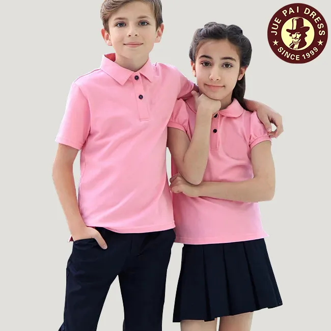 Polo rosa de alta calidad al por mayor, uniforme escolar con logotipo personalizado para niños y niñas, ropa de escuela primaria