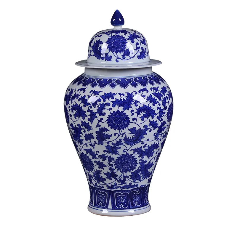 Tapınak kavanoz vazo zencefil kavanoz tarzı dekorasyon seramik antika porselen Modern çin mavi beyaz depolama şişeleri ve kavanozlar kapak
