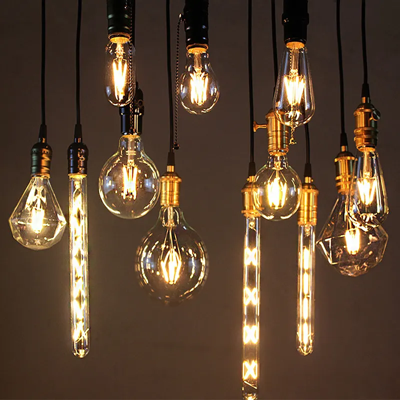 ที่ดีที่สุดราคา 360 องศาหลอดไฟ LED A60 ST64 T45 G80 G95 G125 VINTAGE EDISON สไตล์ประหยัดพลังงาน E27 4W 6W หลอดไฟ LED