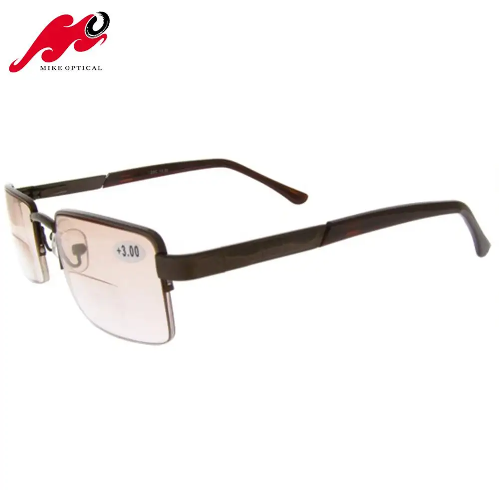 2023 Amostra grátis 2021 Gradual brown lente de vidro óculos de leitura round-top bifocal lente de óculos de leitura do metal