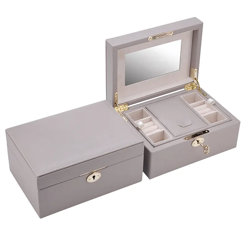 Boîte de rangement pour bijoux en cuir, boîtier organiseur de bijoux en cuir avec miroir de rangement 1 pièce
